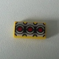 Tile 1 x 2 with Red Circles and Silver / Black Print