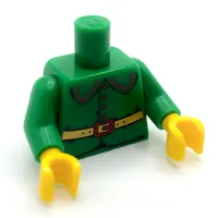 Torso Jacket with Large Rounded Collar, 4 Red Buttons and Gold Belt with Red Buckle Print (Elf), Green Arms, Yellow Hands