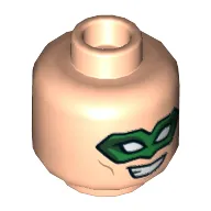 Minifig Head Green Lantern (Hal Jordan), Dual Sided, Green Eyemask, Smirk / Frown Print [Hollow Stud]