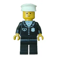 Policeman, Black Suit with Pocket and Badge, White Hat (3626a Head)