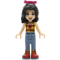 Vicky - Yellow Plaid Shirt, Sand Blue Trousers, Magenta Bow