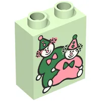 Duplo Brick 1 x 2 x 2 with Two Clowns Print