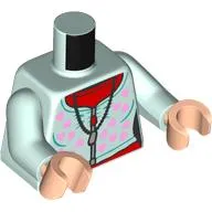 Torso Sweater, Bright Pinks Spots and Zipper, Red Undershirt, Necklace print, Light Aqua Arms, Light Nougat Hands