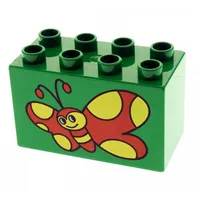 Duplo Brick 2 x 4 x 2 with Red Butterfly with Yellow Spots Print