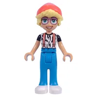 Olly - White Shirt, Dark Azure Legs, Coral Beany