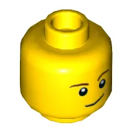 Minifig Head Bluecoat Soldier / Driver, Brown Eyebrows, Black Eyes with White Pupils, Crooked Smile with Brown Dimple Print [Hollow Stud]