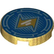 Tile Round 2 x 2 with Bottom Stud Holder with Light Blue Circular Lines and Dots on Blue Background with Orange Lightning Bolt Print