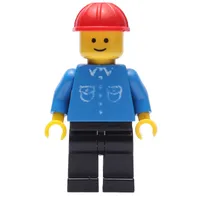 Man, Blue Shirt with Buttons and Pockets, Black Legs, Red Hard Hat (3626b Head)