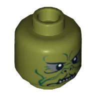 Minifig Head Kithaba, Green Facial Lines Print [Hollow Stud]