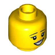 Minifig Head Crayon Girl, Dual Sided, Eyebrows, Dark Pink Lips, Smile Showing Teeth, Eyes Open / Eyes Closed Print [Hollow Stud]