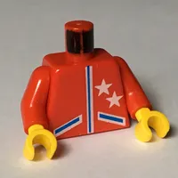 Torso Racing Jacket with Two Stars and Blue Pocket Lines Print, Red Arms, Yellow Hands