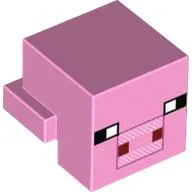 Minifig Head Special, Cube with Rear Ledge, Pixelated Black, White and Dark Red Face, White Spots on Snout Print (Pig)