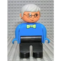 Duplo Figure, Early, with Short Parted Hair Light Gray, Black Legs, Light Lime Bow Tie, Glasses Print