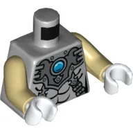 Torso Armor with Straps and Blue Round Jewel (Chi) Print, Tan Arms, White Hands