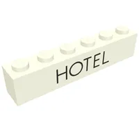 Brick 1 x 6 with 'HOTEL' Black print