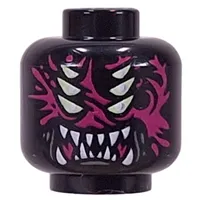 Minifig Head Arika, 6 Yellowish Green Eyes, Magenta Patterns, White Sharp Teeth/Fangs