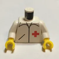 Torso Shirt with Red Cross and Pocket Print, White Arms, Yellow Hands