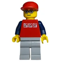 Man, Red Shirt with Dark Blue Arms, Red Cap, Glasses