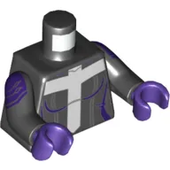 Torso Bodysuit with White Cross (T) Print, Black Arms with Dark Purple Shoulder Print, Dark Purple Hands