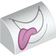 Brick Curved 1 x 2 x 1 No Studs with Light Bluish Grey Mouth, Bright Pink Tongue print