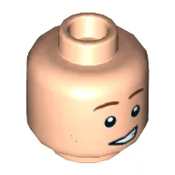 Minifig Head Dick Grayson (Robin), Brown Eyebrows, Dark Tan Dimples, Crooked Smile / Crooked Frown, Worried Print [Hollow Stud]