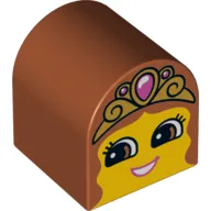 Duplo Brick 2 x 2 x 2 Curved Top with Girl Face, Open Smile, Crown with Jewel Print