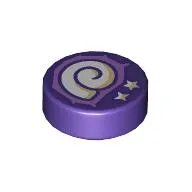 Tile Round 1 x 1 with White Shell, Stars print