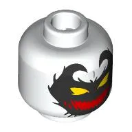 Minifig Head Anti-Venom, Black Face, Horns, Yellow Eyes, Big Red Mouth, Black Teeth Shapes