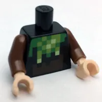 Torso Pixelated Bright Green, Lime and Dark Brown Creeper Costume Print, Reddish Brown Arms, Light Nougat Hands