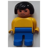 Duplo Figure, Early, Hair Bob Black, Blue Legs, Plain Top