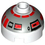 Brick Round 2 x 2 Dome Top, Blocked Open Stud, Bottom Axle Holder with Silver and Red Astromech Droid Print (R5-D4)