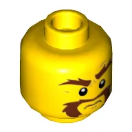 Minifig Head, Beard Brown Bushy, Moustache, Eyebrows with One Eyebrow Raised, White Pupils Print