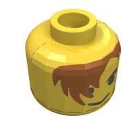 Minifig Head, Brown Hair over Eye, Eyebrows Print