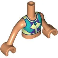Minidoll Torso Girl with Nougat Arms and Hands with Yellowish Green/Dark Turquoise/Dark Purple Top print
