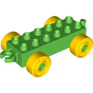 Duplo Car Base 2 x 6 with Fake Bolts, Open Hitch End and Yellow Wheels