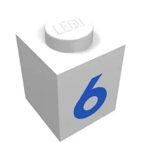 Brick 1 x 1 with Blue '6' Print (Bold Font)