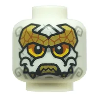Minifig Head Loyalist, Yellow/Orange Eyes, Light Bluish Grey Markings, Gold Tiara, Sharp Teeth, Neutral / Fangs
