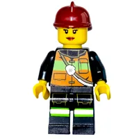 Firewoman, Orange Safety Vest with Radio, Dark Red Helmet