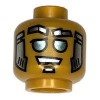 Minifig Head Bass Bot, Blue Eyes, Silver and Gold Sideburns and Goatee print