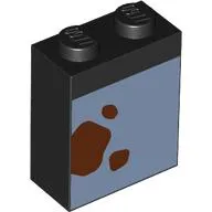 Brick 1 x 2 x 2 with Inside Stud Holder with Sand Blue Square, Dark Brown Stains print