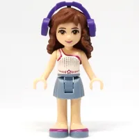 Olivia - White Top, Sand Blue Skirt, Headphones