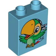 Duplo Brick 1 x 2 x 2 with Bird Skully the Parrot Print