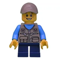 Boy, Dark Tan Vest with Zippers and Pouches, Short Dark Blue Legs, Dark Tan Cap