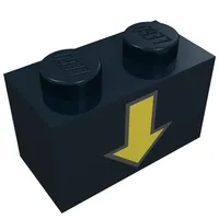 Brick 1 x 2 with Yellow Down Arrow and Black Border Print