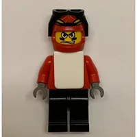 Snowboarder, Red, Black Legs, White Vest