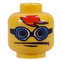 Minifig Head, Glasses with Blue Goggles, Red Bangs Print [Blocked Open Stud]