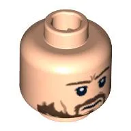 Minifig Head Admiral Norrington, Ragged Brown Beard Smiling / Frowning Print