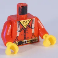 Torso Shirt with Hairy Chest, Suspenders and Ammunition on Belt Print, Red Arms, Yellow Hands