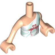 Minidoll Torso Girl, Top with Light Aqua Swirls and 2 Flamingos Print, Light Nougat Arms and Hands
