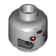 Minifig Head Ghost (Ava Starr), Dual Sided, Balaclava with Medium Nougat Face / Red Eyes, Silver Plates Print [Hollow Stud]